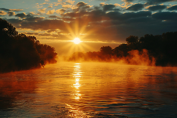JPG 구름 편집이미지 자연 하늘 아침 풍경 사람없음 태양 반사 일출 새벽 안개 수면 강가 디지털합성 시작 풀숲 편집실사 AI포토 AI콘텐츠 주간 자연요소 날씨 물 강 노을 숲 CG 생태계 파일형식