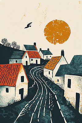 JPG 나무 일러스트 유럽풍경 조류 거리 주택 사람없음 건물 태양 마을 거친 질감 국내일러스트 AI일러스트 AI콘텐츠 자연요소 식물 동물 건축물 유럽 풍경 파일형식