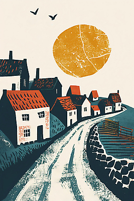 JPG 일러스트 유럽풍경 조류 거리 주택 사람없음 건물 태양 마을 거친 질감 국내일러스트 AI일러스트 AI콘텐츠 자연요소 동물 건축물 유럽 풍경 파일형식