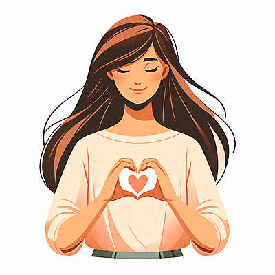 JPG 여자 행복 감정 일러스트 사랑 한명 상반신 성인 눈감음 하트 마음 편안함 손하트 자아 성인여자한명만 자존감 마음건강 국내일러스트 AI일러스트 AI콘텐츠 모양 1 모션 사람 손짓 감각 여자한명만 성인여자만 파일형식