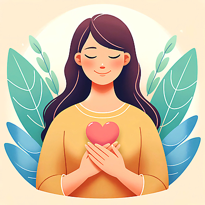 JPG 여자 행복 감정 일러스트 사랑 한명 들기 상반신 성인 눈감음 하트 마음 잡기 편안함 자아 성인여자한명만 자존감 마음건강 국내일러스트 AI일러스트 AI콘텐츠 모양 1 모션 사람 감각 여자한명만 성인여자만 파일형식