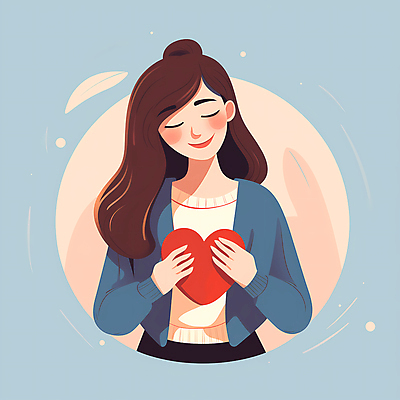 JPG 여자 행복 감정 일러스트 사랑 한명 들기 상반신 성인 눈감음 하트 마음 잡기 편안함 자아 성인여자한명만 자존감 마음건강 국내일러스트 AI일러스트 AI콘텐츠 모양 1 모션 사람 감각 여자한명만 성인여자만 파일형식