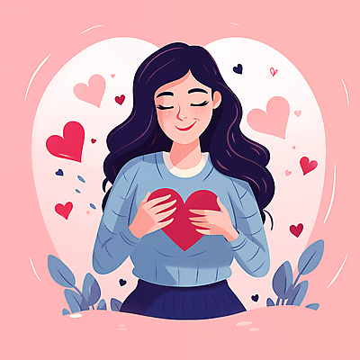 JPG 여자 행복 감정 일러스트 사랑 한명 들기 상반신 성인 눈감음 하트 마음 잡기 편안함 자아 성인여자한명만 자존감 마음건강 국내일러스트 AI일러스트 AI콘텐츠 모양 1 모션 사람 감각 여자한명만 성인여자만 파일형식