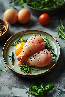 JPG 편집이미지 접시 토마토 생고기 사람없음 닭고기 신선 디지털합성 소금 후추 노른자 바질 로즈메리 요리준비 음식준비 편집소스 시즈닝 편집실사 AI포토 AI콘텐츠 식기 채소 육류 계란 양념 허브 향신료 CG 준비 파일형식
