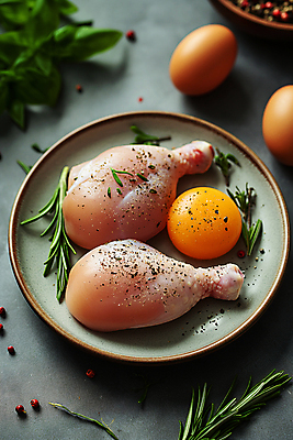 JPG 편집이미지 접시 생고기 사람없음 닭고기 신선 디지털합성 소금 후추 노른자 바질 로즈메리 요리준비 음식준비 편집소스 시즈닝 편집실사 AI포토 AI콘텐츠 식기 육류 계란 양념 허브 향신료 CG 준비 파일형식