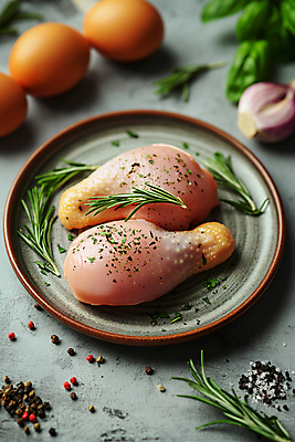 JPG 편집이미지 접시 마늘 생고기 사람없음 계란 닭고기 신선 디지털합성 소금 후추 바질 로즈메리 요리준비 음식준비 편집소스 시즈닝 편집실사 AI포토 AI콘텐츠 식기 채소 육류 알 양념 허브 향신료 CG 준비 파일형식