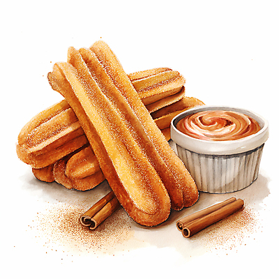 JPG 일러스트 디저트 수채화 사람없음 갈색 초콜릿 달콤 설탕 디지털합성 시나몬 츄러스 편집소스 국내일러스트 AI일러스트 AI콘텐츠 음식 컬러 맛 파일형식