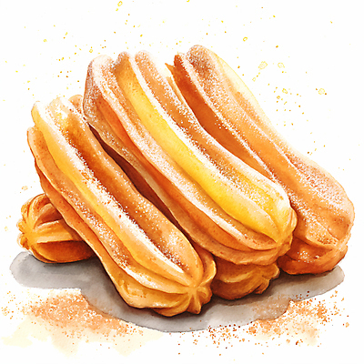 JPG 일러스트 디저트 수채화 사람없음 갈색 달콤 설탕 디지털합성 츄러스 편집소스 국내일러스트 AI일러스트 AI콘텐츠 음식 컬러 맛 파일형식