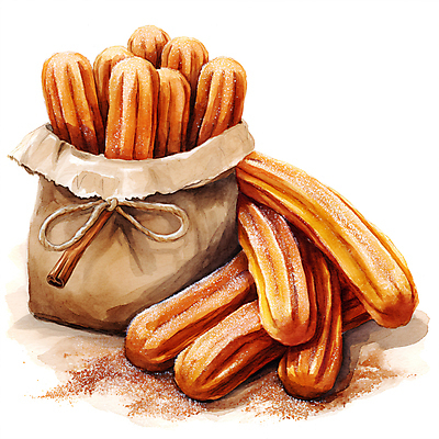 JPG 일러스트 디저트 수채화 사람없음 갈색 달콤 설탕 포장지 디지털합성 시나몬 츄러스 편집소스 국내일러스트 AI일러스트 AI콘텐츠 음식 컬러 포장 맛 파일형식