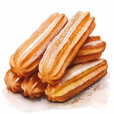 JPG 일러스트 디저트 수채화 사람없음 갈색 달콤 설탕 디지털합성 츄러스 편집소스 국내일러스트 AI일러스트 AI콘텐츠 음식 컬러 맛 파일형식