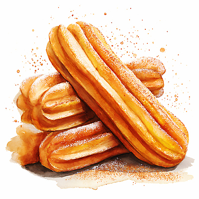 JPG 일러스트 디저트 수채화 사람없음 갈색 달콤 설탕 디지털합성 시나몬 츄러스 편집소스 국내일러스트 AI일러스트 AI콘텐츠 음식 컬러 맛 파일형식