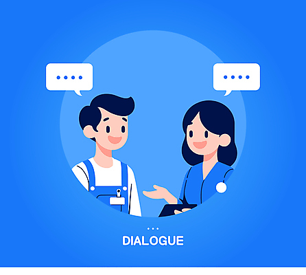 여자 남자 말풍선 일러스트 커뮤니케이션 말하기 대화 상반신 성인 두명 파란색 마주보기 화목 의사 원형 소통 성인만 국내일러스트 AI파일 도형 컬러 컨셉 모션 사람 의료진 파일형식 벡터