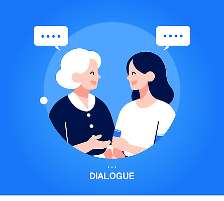 여자 노년 말풍선 일러스트 모녀 커뮤니케이션 말하기 대화 상반신 성인 두명 파란색 마주보기 화목 원형 소통 여자만 국내일러스트 AI파일 도형 딸 컬러 컨셉 가족 모션 엄마 사람 파일형식 벡터