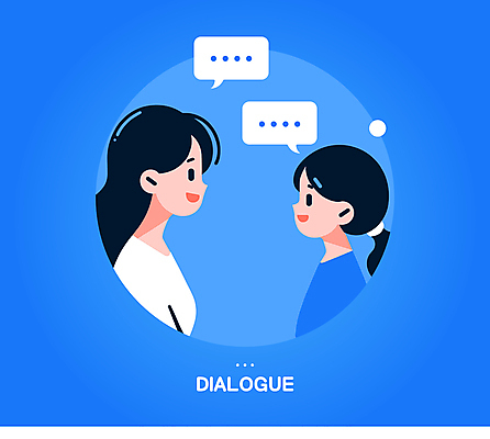 여자 어린이 말풍선 일러스트 모녀 커뮤니케이션 말하기 대화 소녀 상반신 성인 두명 파란색 마주보기 화목 원형 소통 여자만 국내일러스트 AI파일 도형 딸 컬러 컨셉 가족 모션 엄마 사람 파일형식 벡터