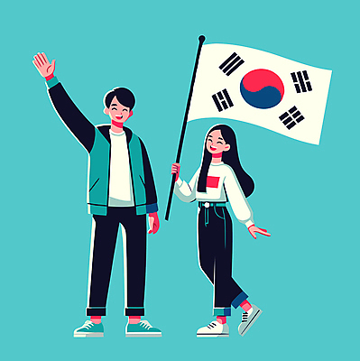 전신 커플 여자 남자 일러스트 웃음 들기 성인 두명 캐주얼 손들기 청바지 태극기 삼일절 성인만 국내일러스트 AI파일 옷 바지 관계 모션 표정 사람 공휴일 국기 국경일 파일형식 벡터