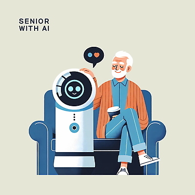 전신 PSD 할아버지 노년 남자 말풍선 일러스트 기술 한명 사람 앉기 소파 눈감음 회색 다리꼬기 로봇 도우미 동반자 테이크아웃컵 노인남자한명만 쓰다듬기 AI_인공지능 국내일러스트 1 컬러 의자 모션 성인 컵 남자한명만 노인남자만 파일형식