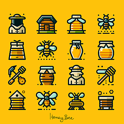 아이콘 꽃 사람없음 노란색 달콤 꿀벌 꿀 벌집 꿀단지 양봉 양봉장 허니디퍼 2D아이콘 AI파일 식물 컬러 도구 맛 벌_곤충 파일형식 벡터
