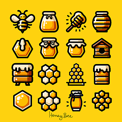 아이콘 꽃 사람없음 노란색 달콤 꿀벌 꿀 벌집 꿀단지 양봉 양봉장 허니디퍼 2D아이콘 AI파일 식물 컬러 도구 맛 벌_곤충 파일형식 벡터