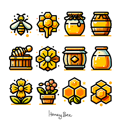 아이콘 꽃 사람없음 노란색 달콤 꿀벌 꿀 벌집 꿀단지 양봉 양봉장 허니디퍼 2D아이콘 AI파일 식물 컬러 도구 맛 벌_곤충 파일형식 벡터