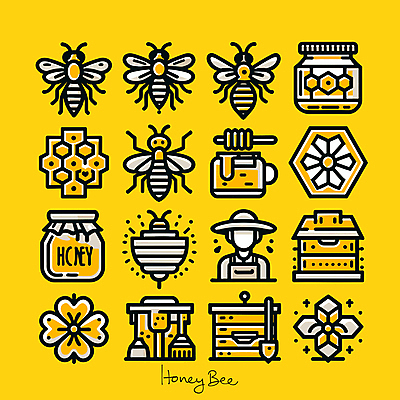 아이콘 꽃 한명 사람 노란색 달콤 꿀벌 농부 꿀 벌집 꿀단지 양봉 양봉장 2D아이콘 AI파일 식물 직업 1 컬러 맛 벌_곤충 파일형식 벡터