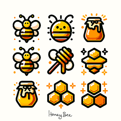아이콘 꽃 사람없음 노란색 달콤 꿀벌 꿀 벌집 꿀단지 양봉 양봉장 허니디퍼 2D아이콘 AI파일 식물 컬러 도구 맛 벌_곤충 파일형식 벡터