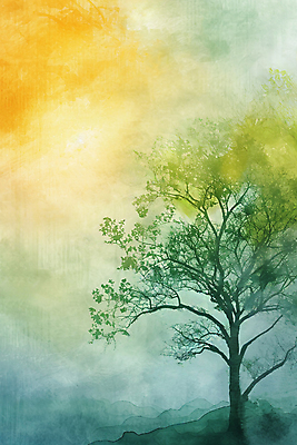 JPG 나무 백그라운드 일러스트 자연 수채화 풍경 사람없음 초록색 노란색 분위기 질감 국내일러스트 AI일러스트 AI콘텐츠 식물 컬러 컨셉 생태계 파일형식