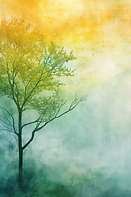 JPG 나무 백그라운드 일러스트 자연 수채화 풍경 사람없음 초록색 노란색 분위기 질감 국내일러스트 AI일러스트 AI콘텐츠 식물 컬러 컨셉 생태계 파일형식