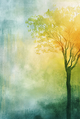 JPG 나무 백그라운드 일러스트 자연 수채화 풍경 사람없음 초록색 노란색 분위기 질감 국내일러스트 AI일러스트 AI콘텐츠 식물 컬러 컨셉 생태계 파일형식