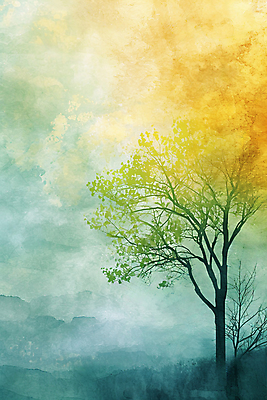 JPG 나무 백그라운드 일러스트 자연 수채화 풍경 사람없음 초록색 노란색 분위기 질감 국내일러스트 AI일러스트 AI콘텐츠 식물 컬러 컨셉 생태계 파일형식