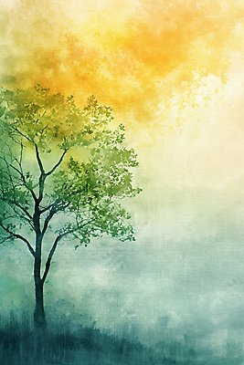 JPG 나무 백그라운드 일러스트 자연 수채화 풍경 사람없음 초록색 노란색 분위기 질감 국내일러스트 AI일러스트 AI콘텐츠 식물 컬러 컨셉 생태계 파일형식