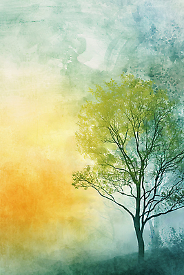 JPG 나무 백그라운드 일러스트 자연 수채화 풍경 사람없음 초록색 노란색 분위기 질감 국내일러스트 AI일러스트 AI콘텐츠 식물 컬러 컨셉 생태계 파일형식