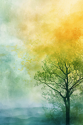 JPG 나무 백그라운드 일러스트 자연 수채화 풍경 사람없음 초록색 노란색 분위기 질감 국내일러스트 AI일러스트 AI콘텐츠 식물 컬러 컨셉 생태계 파일형식