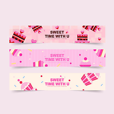 템플릿 배너 배너템플릿 기념일 가로배너 분홍색 백그라운드 디저트 사람없음 세트 노란색 현수막 달콤 컵케이크 AI파일 음식 컬러 이벤트 가로 케이크 맛 파일형식 벡터
