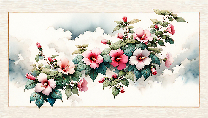 JPG 일러스트 수채화 사람없음 안개 분위기 무궁화 나라꽃 국내일러스트 AI일러스트 AI콘텐츠 꽃 컨셉 날씨 파일형식