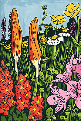 JPG 꽃 백그라운드 일러스트 자연 사람없음 컬러풀 풀잎 그림 국내일러스트 AI일러스트 AI콘텐츠 식물 컬러 잎 풀_식물 생태계 파일형식