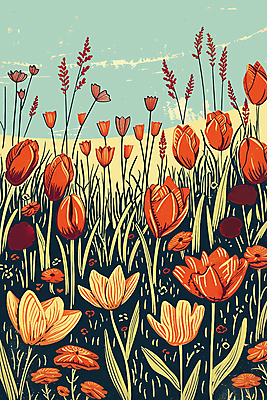 JPG 꽃 백그라운드 일러스트 자연 사람없음 빨간색 풀잎 그림 국내일러스트 AI일러스트 AI콘텐츠 식물 컬러 잎 풀_식물 생태계 파일형식