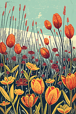 JPG 꽃 백그라운드 일러스트 자연 사람없음 빨간색 풀잎 그림 국내일러스트 AI일러스트 AI콘텐츠 식물 컬러 잎 풀_식물 생태계 파일형식