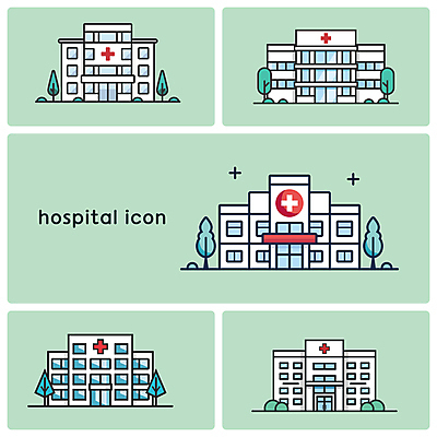나무 아이콘 병원 타이포그라피 사람없음 건물 초록색 세트 2D아이콘 AI파일 식물 문자 건축물 컬러 의학 파일형식 벡터