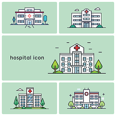 나무 아이콘 병원 타이포그라피 사람없음 건물 초록색 세트 2D아이콘 AI파일 식물 문자 건축물 컬러 의학 파일형식 벡터