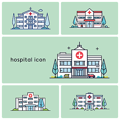 나무 구름 아이콘 병원 타이포그라피 사람없음 건물 초록색 세트 2D아이콘 AI파일 자연요소 식물 문자 건축물 컬러 의학 파일형식 벡터