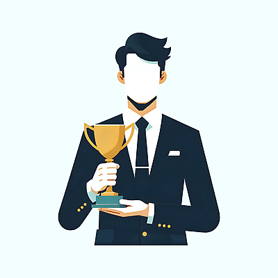 JPG 남자 일러스트 한명 들기 정장 상반신 성인 경제 파란색 우승 비즈니스맨 부 트로피 시상 우승자 성인남자한명만 국내일러스트 AI일러스트 AI콘텐츠 1 옷 컬러 비즈니스 모션 사람 최고 직장인 재산 상_우승 남자한명만 성인남자만 파일형식