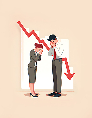 JPG 전신 여자 남자 화살표 일러스트 그래프 스트레스 서기 정장 성인 두명 경제 구직 실패 좌절 하락 실업 불안 고민 청년실업 고용 불합격 우울감 위기 성인만 청년취업 취업난 국내일러스트 머리짚기 AI일러스트 AI콘텐츠 옷 감정 컨셉 비즈니스 모션 사람 사회이슈 채용 파일형식