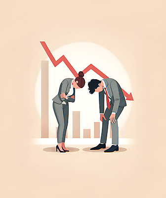 JPG 전신 여자 남자 화살표 일러스트 그래프 스트레스 서기 정장 성인 두명 경제 구직 실패 좌절 하락 실업 불안 고민 청년실업 고용 불합격 우울감 위기 성인만 청년취업 취업난 국내일러스트 AI일러스트 AI콘텐츠 옷 감정 컨셉 비즈니스 모션 사람 사회이슈 채용 파일형식