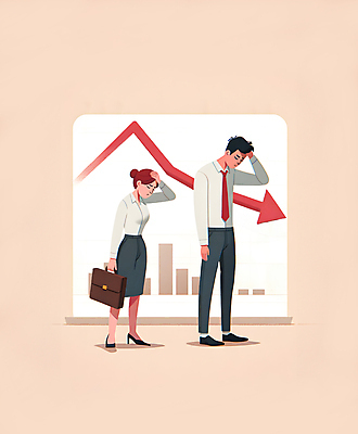 JPG 전신 여자 남자 화살표 서류가방 일러스트 그래프 스트레스 서기 정장 성인 두명 경제 구직 실패 좌절 하락 실업 불안 고민 청년실업 고용 불합격 우울감 위기 성인만 청년취업 취업난 국내일러스트 머리짚기 AI일러스트 AI콘텐츠 옷 감정 컨셉 가방 비즈니스 모션 사람 사회이슈 채용 파일형식