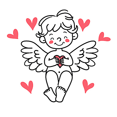 전신 캐릭터 남자 어린이 라인일러스트 일러스트 천사 한명 미소 소년 귀여움 하트 라인아트 큐피드 천사날개 소년한명만 일러캐릭터 AI파일 모양 1 선 컨셉 날개 표정 사람 남자한명만 소년만 파일형식 벡터