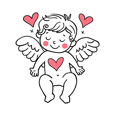 전신 캐릭터 남자 어린이 라인일러스트 일러스트 천사 한명 미소 소년 귀여움 하트 라인아트 큐피드 천사날개 소년한명만 일러캐릭터 AI파일 모양 1 선 컨셉 날개 표정 사람 남자한명만 소년만 파일형식 벡터