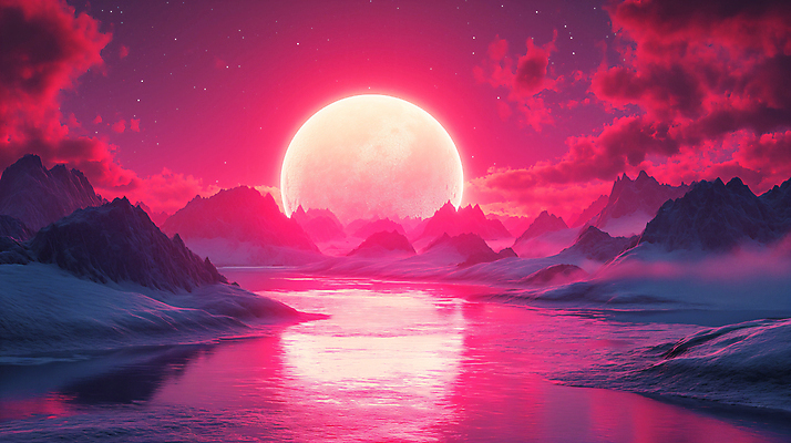 JPG 구름 편집이미지 백그라운드 하늘 산 사람없음 빨간색 물 판타지 일몰 행성 달 분위기 디지털합성 몽환 편집소스 이미지편집 편집실사 AI컴퓨터그래픽 AI콘텐츠 자연요소 컬러 컨셉 상상 우주 노을 CG 파일형식