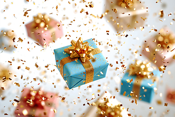 JPG 편집이미지 리본 선물 사람없음 선물상자 오브젝트 꽃가루 금가루 스팽글 편집실사 AI컴퓨터그래픽 AI콘텐츠 상자 가루 CG 파일형식