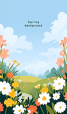 PSD 구름 꽃 백그라운드 일러스트 자연 하늘 풍경 초원 사람없음 맑음 봄 봄배경 국내일러스트 자연요소 식물 계절 날씨 생태계 파일형식