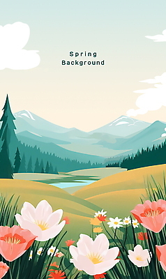 PSD 나무 구름 꽃 호수 백그라운드 일러스트 자연 하늘 산 풍경 초원 사람없음 맑음 봄 봄배경 국내일러스트 자연요소 식물 계절 날씨 생태계 파일형식